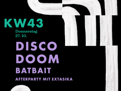 Flyer «KW43» Livemusik-Festival – Disco Doom (zh), Batbait (ch), DJ Fancy Fingers (sh)